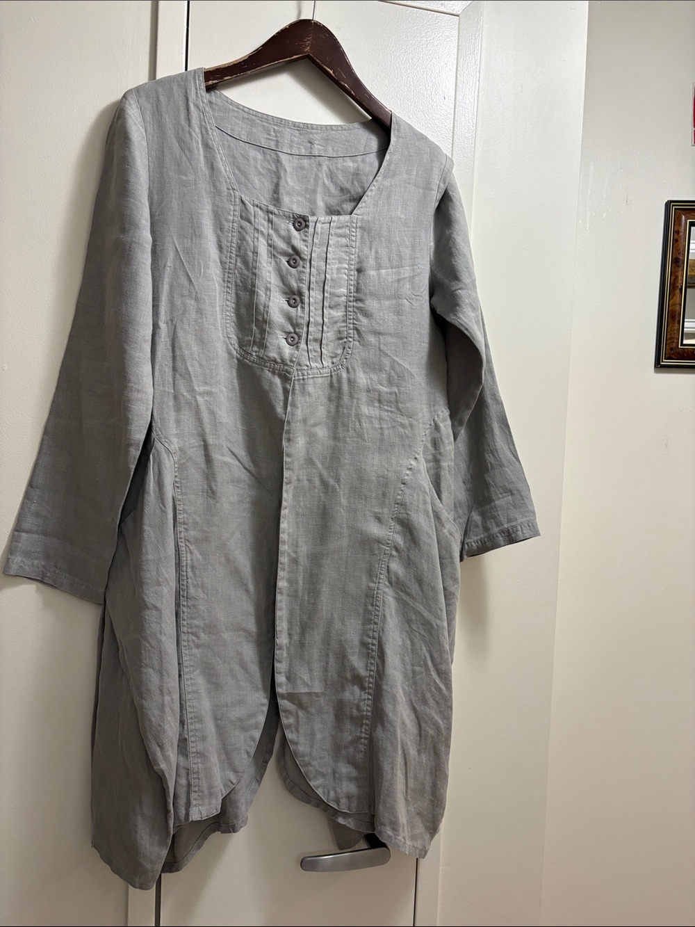Cannisse Light Gray Linen Tunic Dress with Button Placket